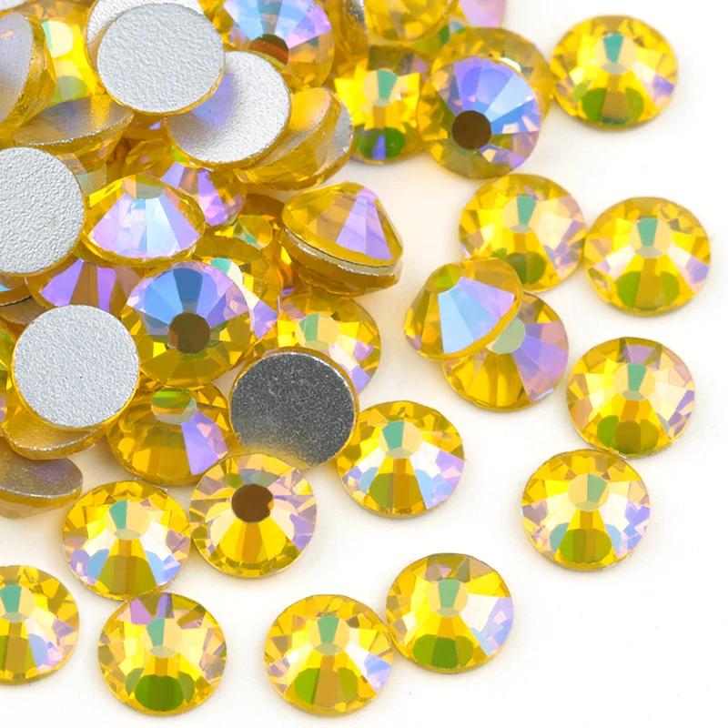 SS4-SS30 9Sizes Citrine AB Flat Back Nail Art Deco Non hotfix Rhinestones for Rhinestone & Decoration Crystal Glue On Stone
