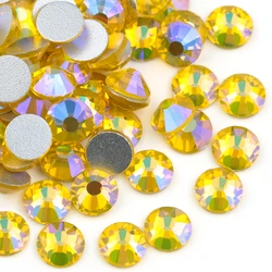 SS4-SS30 9Sizes Citrine AB Flat Back Nail Art Deco Non hotfix Rhinestones for Rhinestone & Decoration Crystal Glue On Stone