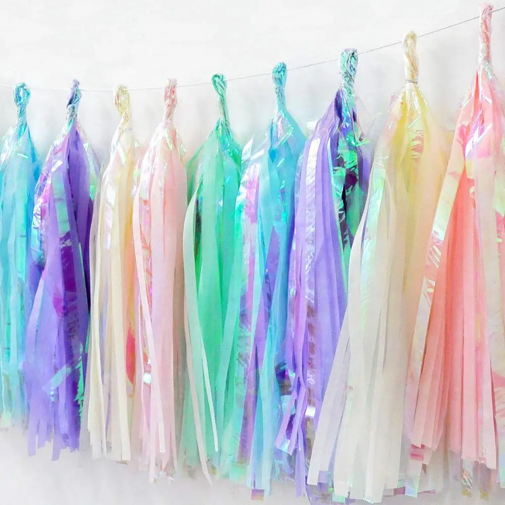 Party Decoration Iridescent Paper Tassel Garland For Mermaid Unicorn Party Baptism Birthday Baby Shower Decorations DIY Crafts