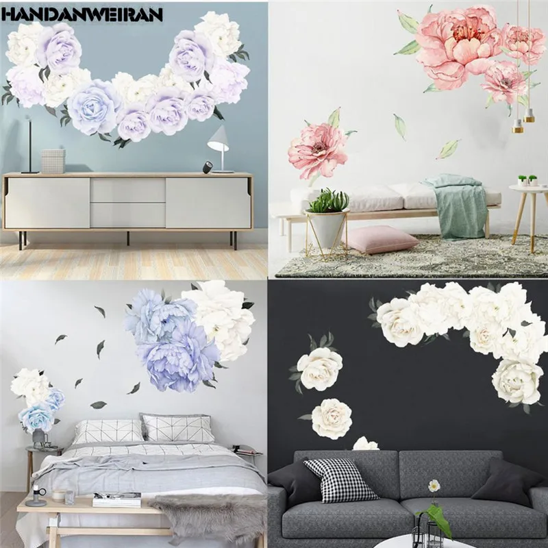 

1PCS Peony Rose Flower Wall Sticker Blue Purple Pink for Kids Bedroom Home Decor Gift Wallpaper Art Applique Mural PVC 40 * 60CM