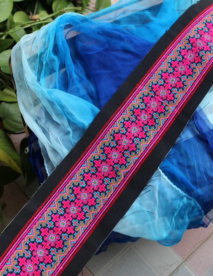 1yard Miao Stitch Embroidery Fabric Lace Trim 10cm Dress Collar Ribbon Tape Webbing Ethnic Tribal Thai Boho DIY Gypsy Accessory
