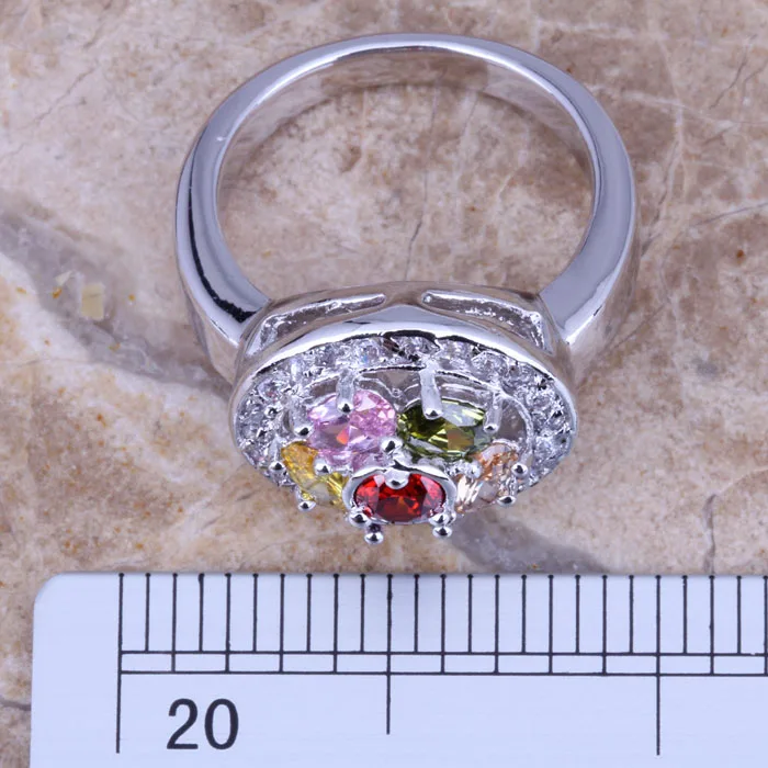 Fetching Multicolor Yellow Cubic Zirconia Silver Plated  Ring Size 6 / 7 / 8 / 9 R0247