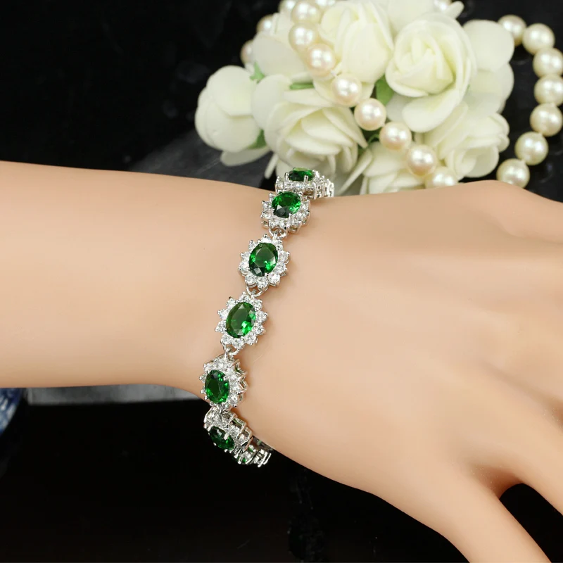 BeaQueen Sparkling Big Oval Purple Austrian Crystal CZ Bracelets Bangles Women Trendy Jewelry Romantic Gift for Wife B024