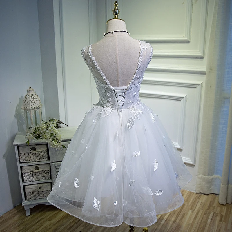 AnXin SH sposa di lusso fiore pizzo innamorato principessa illusione foglia bianca abiti da sera corti personalizzati piccolo abito bianco