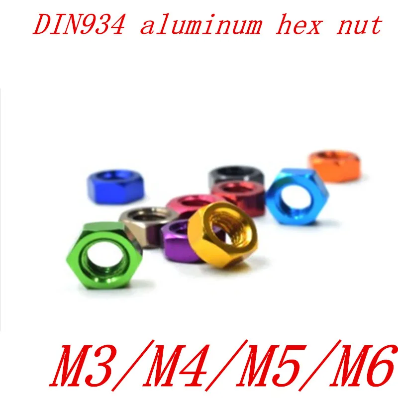 10pcs/lot DIN934 M3 M4 M5 M6 m8  Anodized colourful Aluminum Hex Nut for RC Models