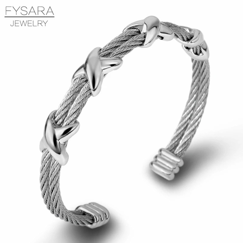 FYSARA Famous Twisted Cable Wire Bangles X Design Bracelets Women Fashion Jewelry Men Cuff Bracelet Trendy Christmas Pulseiras