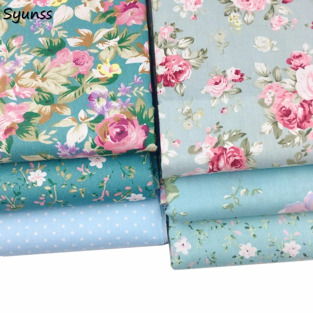 Blue Florals Sewing Cloth, 100% Cotton Fabrics, Fat Quarters Patchwork, Scrapbook Material, Doll, Baby Dresses, DIY Tissue