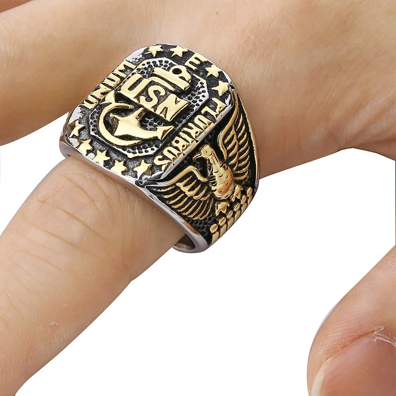 Vintage USA Marine Corps Anchor Ring Finger Eagle Ring for Men Stainless Steel Fashion Jewelry US Army Men Signet Rings Dropship