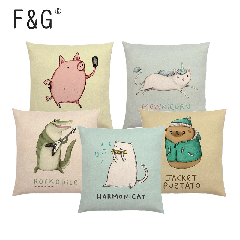 

Sell Cute Cartoon Animal Cushion Cover Funny Cat Dog Pig Linseed Cotton Car Sofa Decoration Throw Pillow Cover