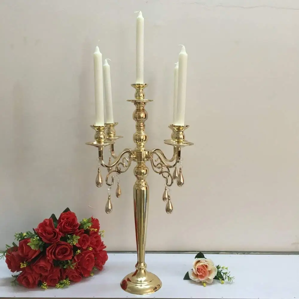 Traditional 23.6 Inches 5-arms Wedding Candelabra Tall Metal Candle Holder Stand Candlestick for Wedding Table Decoration