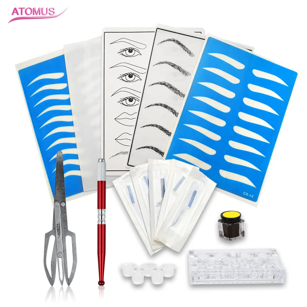 1 Kit Tebori Microblading Practice Leather Skin Ruler De Tinta Para Sobrancelha Definitiva Fake Tattoo Kit Pen Tatouage Sourci