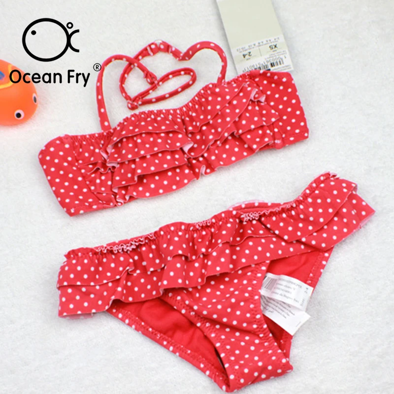 

Baby Swimming Children Split Swimsuit Girls Bikini Girls Red Pink Wave Point Two Pieces Swimwear Set Cute Girls Costume Clothing