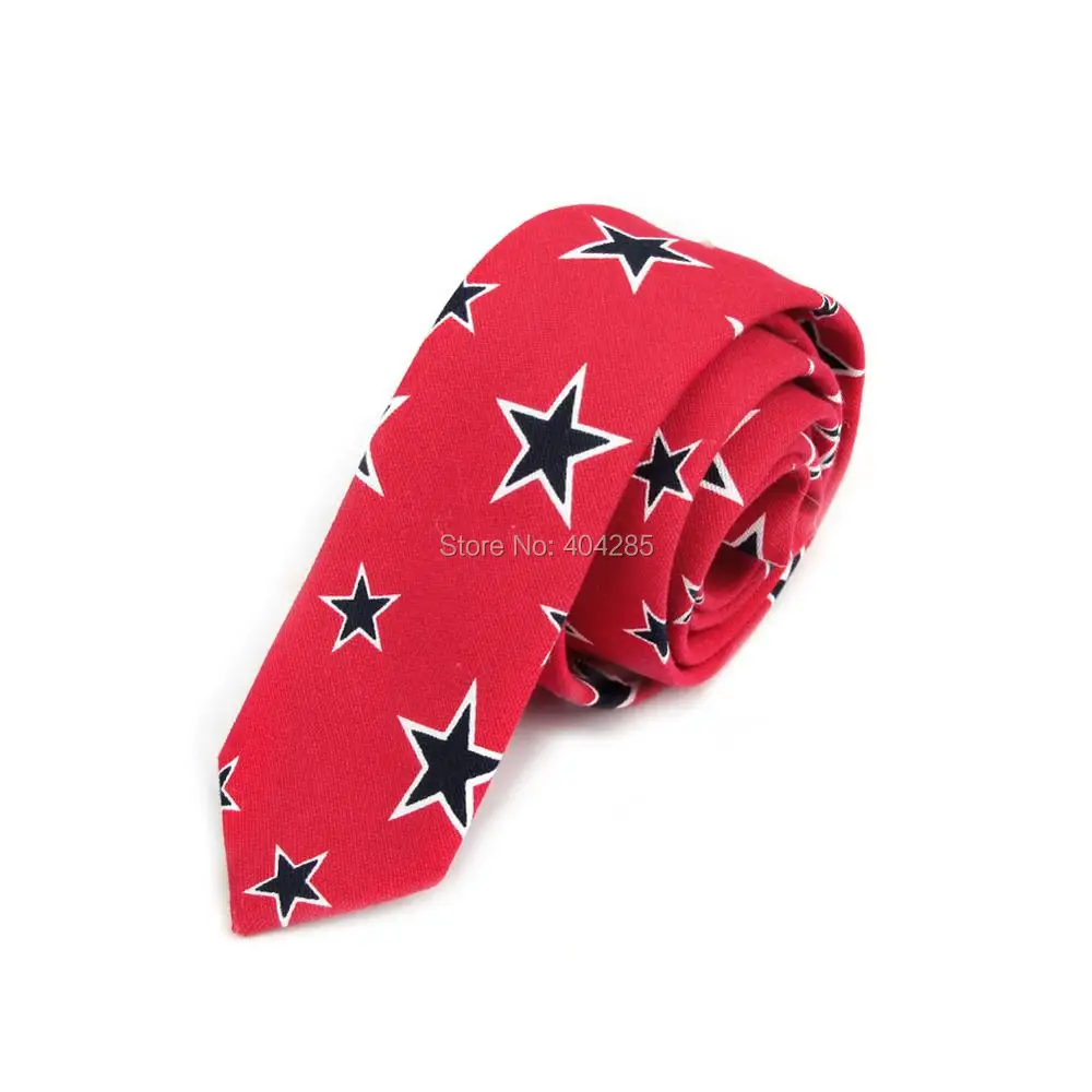 HOOYI 2019 New Fashion Star Slim Cotton Ties for men Narrow Print Tie 5cm width