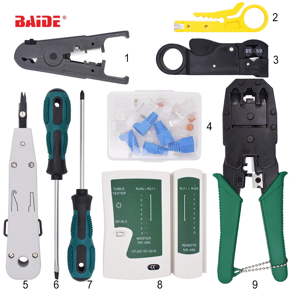 

9 in 1 Ethernet Cable tool RJ11 RJ45 Cat5 Cat6 Crimp network Cable crimping Crimper pliers tool set kit network tool 50set/lot