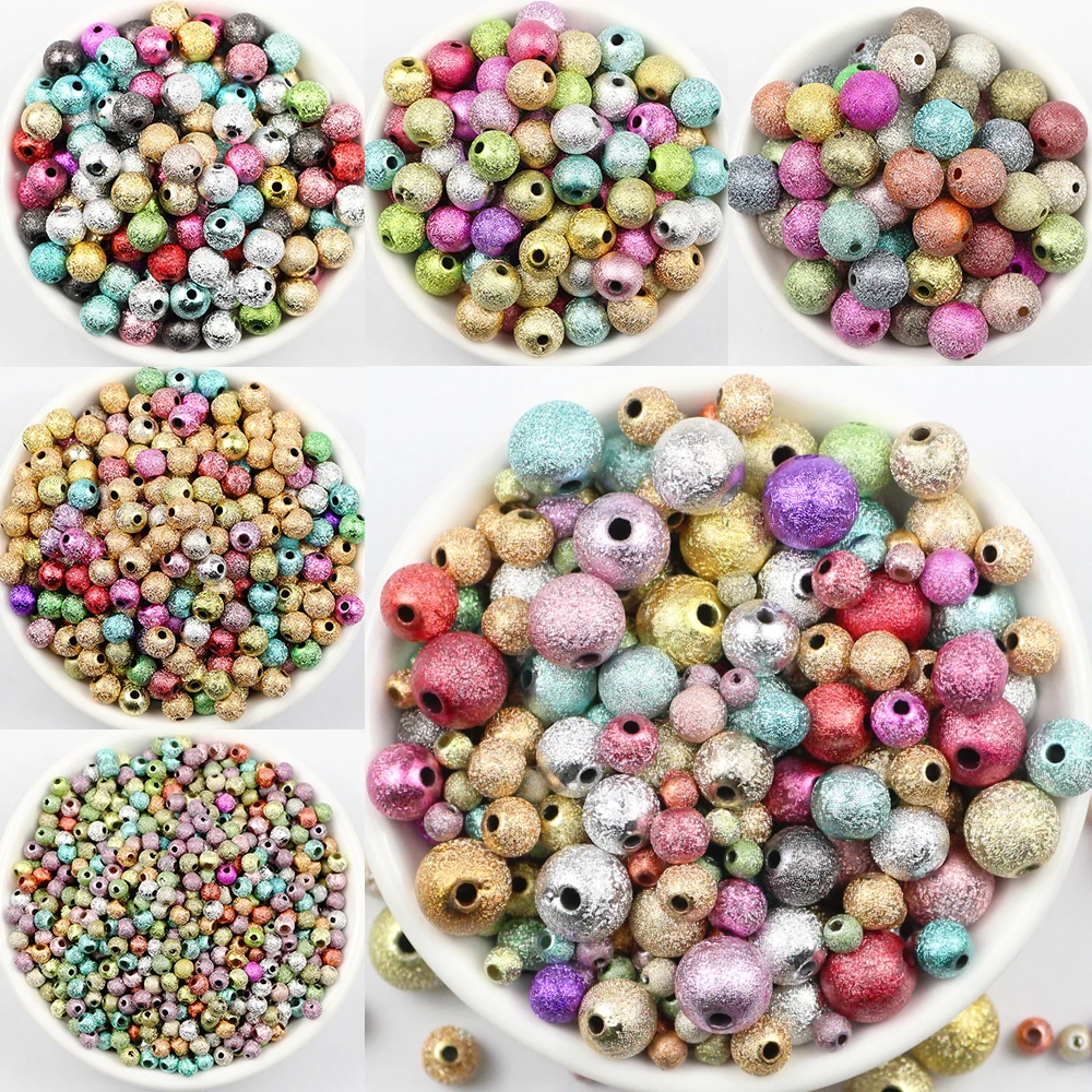 JHNBY Mixed Stardust Acrylic Foil Tinfoil beads 4/6/8/10/20MM Round Spacer Loose beads for Jewelry bracelet making DIY Findings