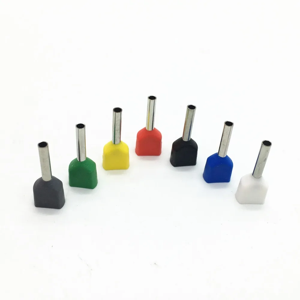 1000 개/갑 TE1008 2X18 AWG 레드 트윈 및 듀얼 엔트리 와이어 및 부트 레이스 페룰 2X1.0mm2, 8mm 핀 길이