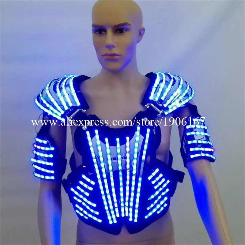 

Hot sale LED armor costumes glowing blue color LED costumes for dancing stage dance wear performance