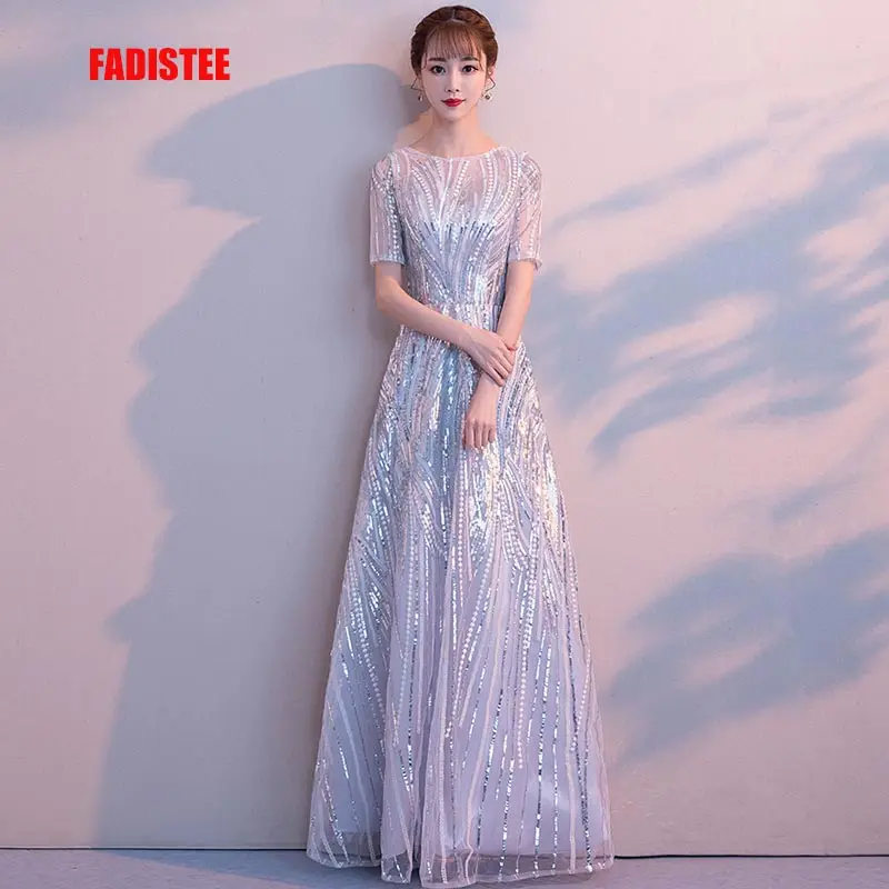 FADISTEE New arrival luxury party dresses evening dress Vestido de Festa luxury silver sequins half sleeve prom lace long style