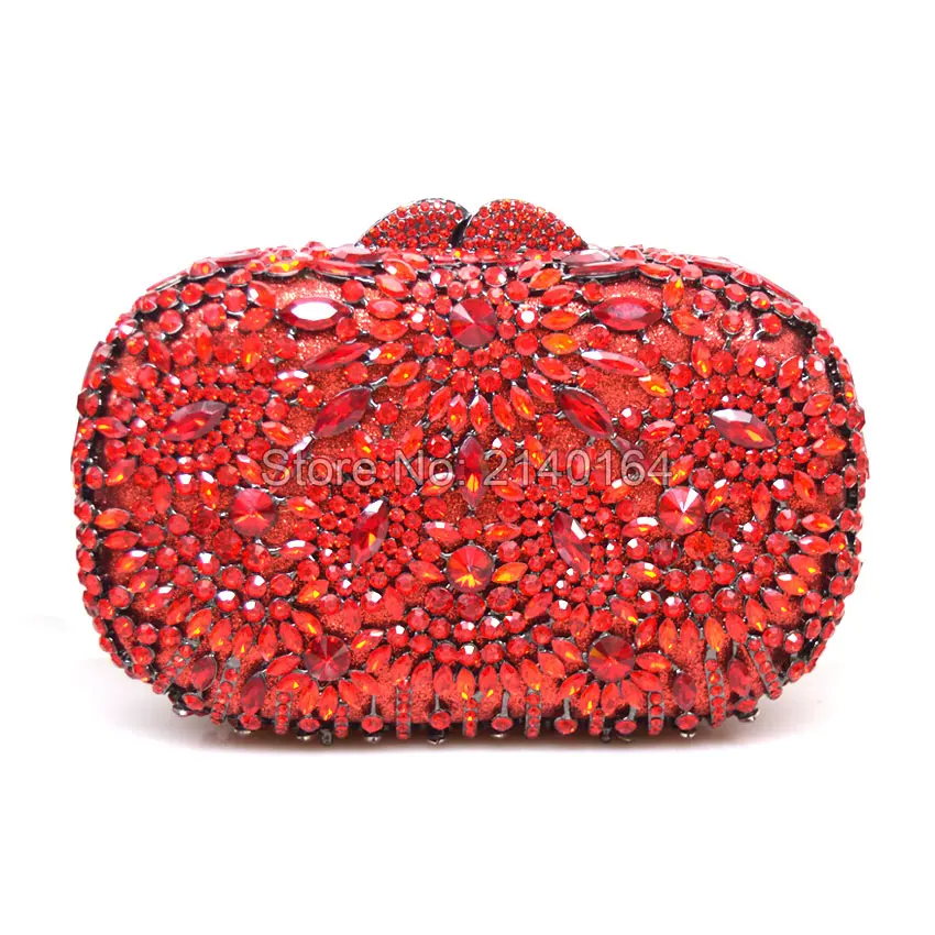 

Red Women Clutches Box Shape Evening Bag Soiree Pochette Crystal Clutch Purse Bling Party Bag Chain Messenger Bag (88304-D)