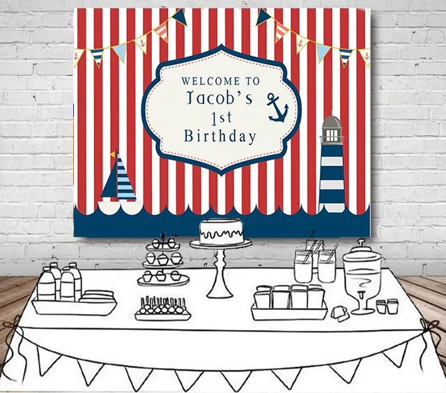 custom nautical first birthday flag ship Lighthouse backgrounds  High quality Computer print party photo backdrop