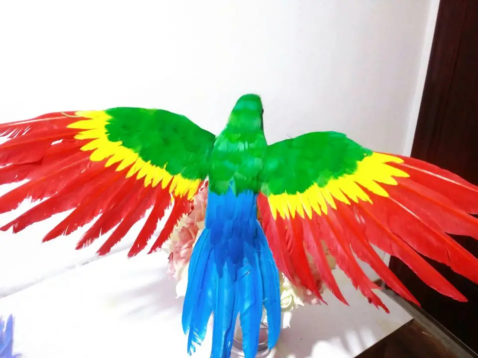 large 42x60cm spreading wings parrot colorful feathers red-green parrot bird hard model,garden decoration ornaments gift s1446