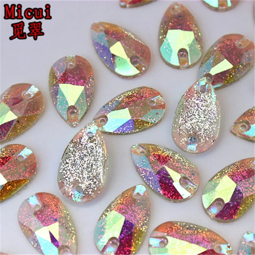 Micui 50pcs 10*18mm Drop Resin Rhinestone Flat Back Sewing Crystal AB Stones For Craft Wedding Jewerly DIY Decoration MC128