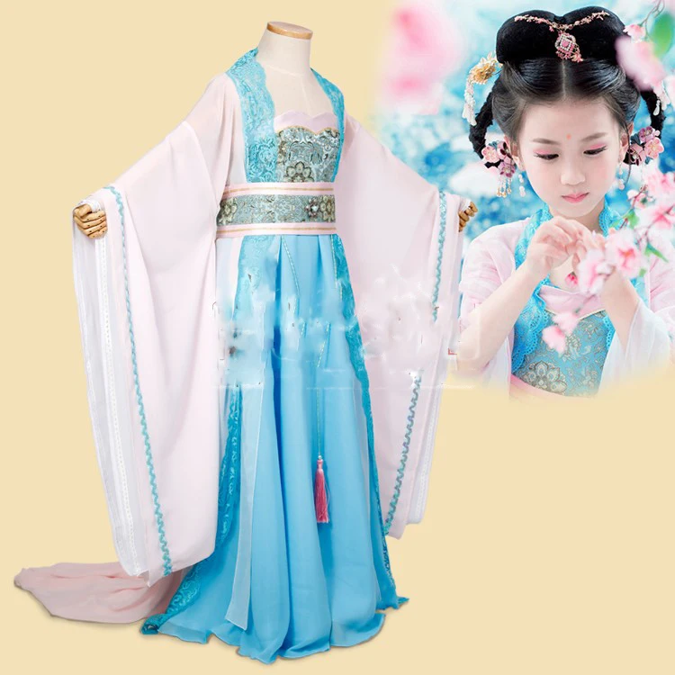 

Lan Fei Blue Chiffon Aesthetic Women's Costume Tang High Waist Costume for Princess with Winter Fur Cloak