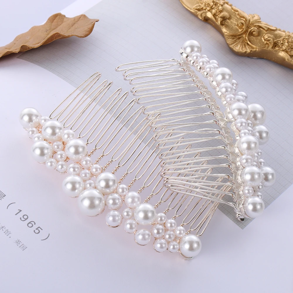 2020 New Fashion Women Pearl Hair Combs Wedding Hair Accessories Hair Pin Rhinestone Tiara Bridal Clips Bride Hair Jewelry