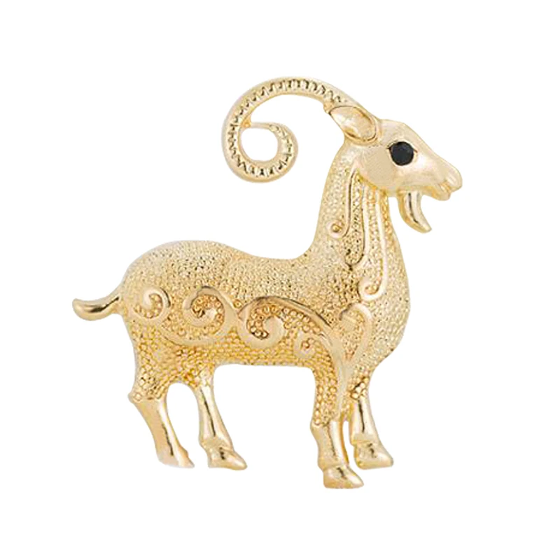 hot selling men's gold metal rhinestone sheep shape animal brooch pin