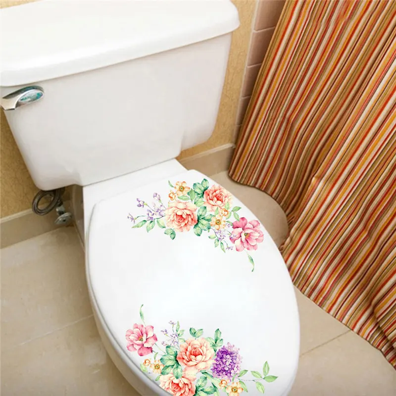 Fantastic Flowers Vine Toilet Seat Stickers For Home Decoration Plant Mural Art Diy Pvc Wall Decals