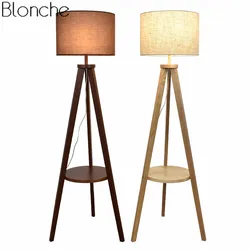 Modern Wooden Floor Lamp Fabric Lampshade Nordic Wood Standing Lamp Light for Living Room Bedroom Indoor Home Lighting Fixtures