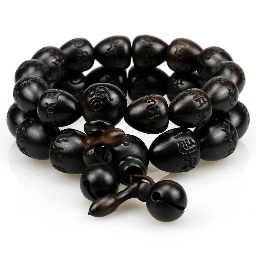 Natural Lightning Stroke Jujube Vintage Wood Buddhism Prayer Heart Beads Bracelets Men Women Six Words Mantra Tibetan Jewelry