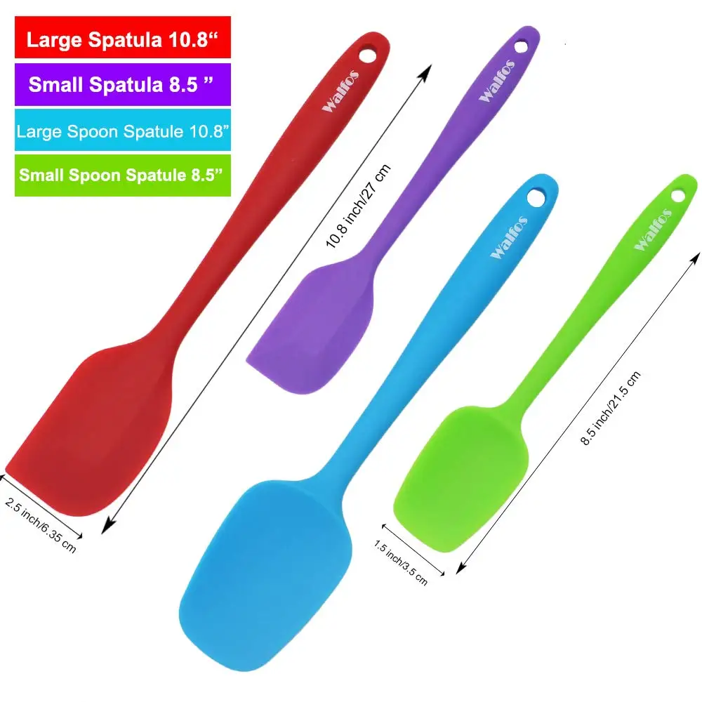 WALFOS Set of 4 Heat Resistant Silicone Cooking Tools Non-Stick Spatula Spoon Turner Accessories Baking Tools Kitchen Utensils