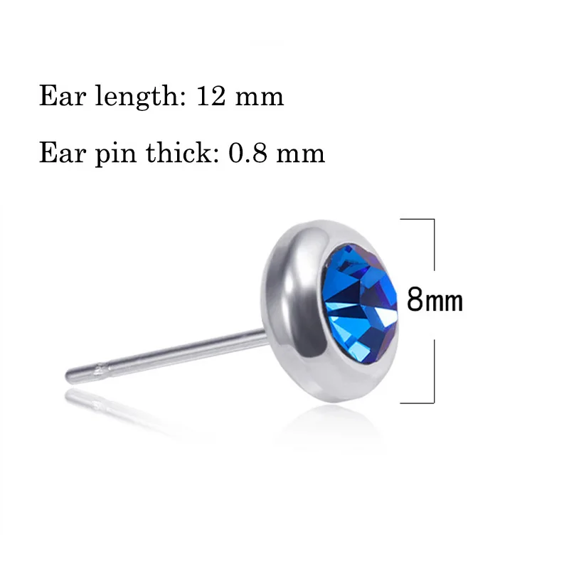 1 pair Women Man Stainless Steel Multicolor Rhinestones Stud Earrings Boy and Girl Hypoallergenic Ear Jewelry New Style