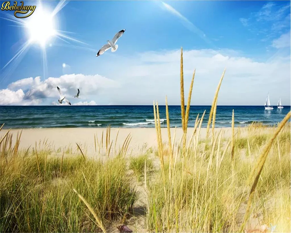 beibehang Custom wallpaper mural blue sky white clouds beach grass sea view 3D TV background wall papers home decor 3d wallpaper