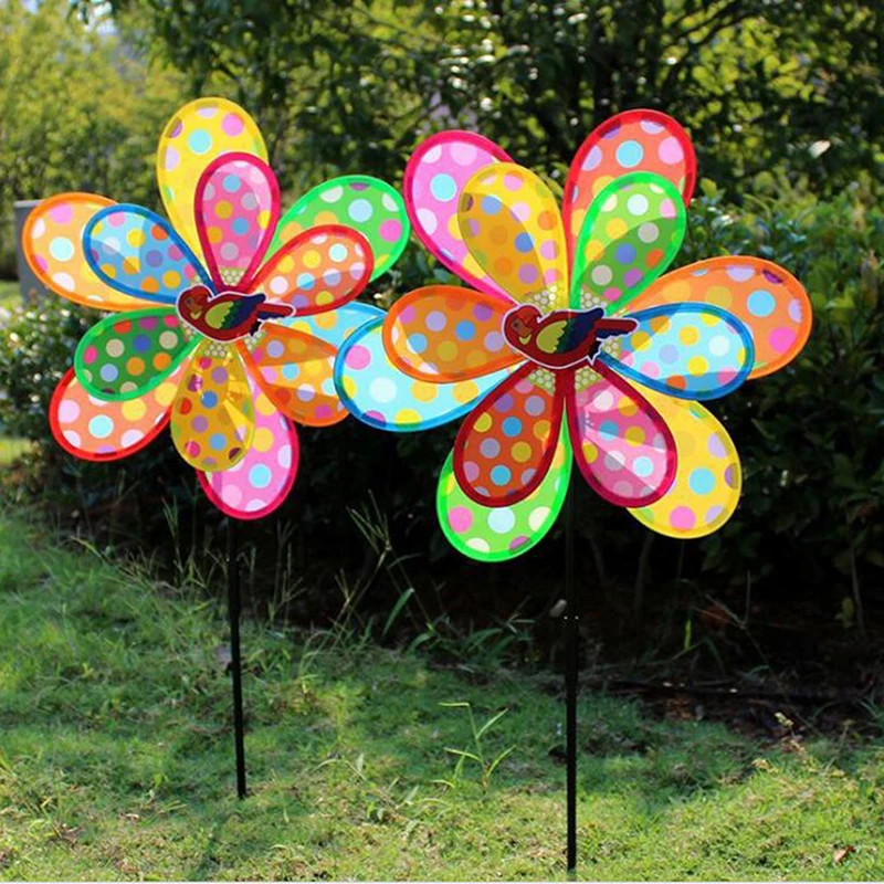 Kids Toy Double Layer Peacock Laser Sequins Windmill Colourful Wind Spinner Home Garden Decor Yard