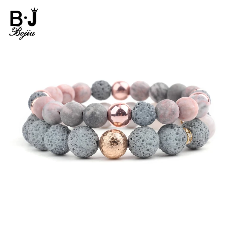 BOJIU Elastic Natural Agates Lava Stone Couple Distance Bracelets Aromatherapy Essential Oils Diffuser Unisex Bracelets BC303