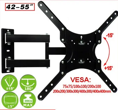 

42-55" TV Mount Bracket Retractable Full Motion 3Arms LCD Wall Mount VESA 400mm EML-S44