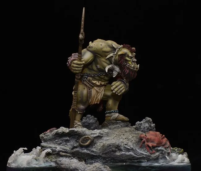 1/24 75mm The Fisher orc warrior  75mm with Spear    toy Resin Model Miniature resin figure Unassembly Unpainted