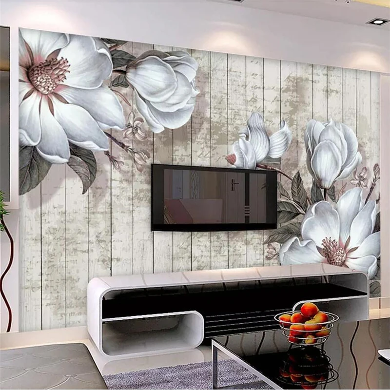 wellyu Custom wallpaper 3d papel de parede mural hand-painted white flower board living room bedroom обои background wall paper