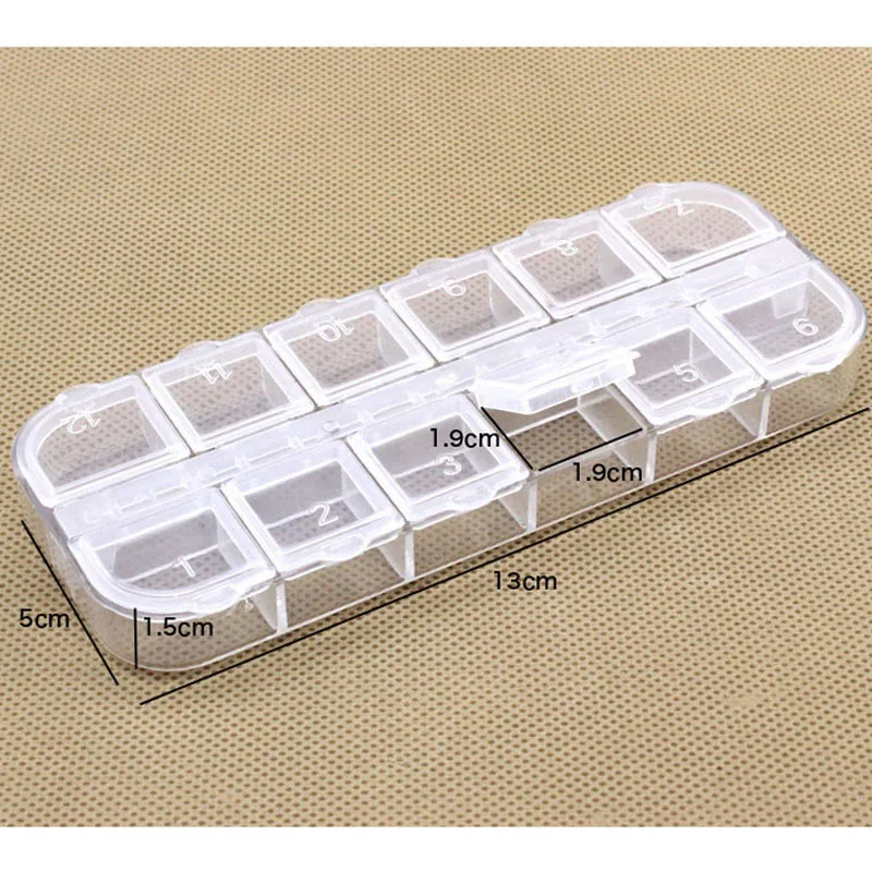 200pcs Nail Art 12 Empty Compartment Plastic Translucence Storage Box Earring Jewelry Bin Case Container Sewing Box ZA5443