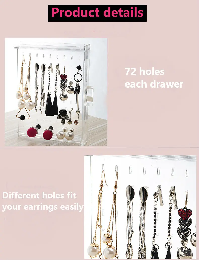 New Fasion PS Material Jewelry Display Holds Up Earrings Holder and Jewellery Organizer Showcase Stand Box Drawer Design Shape