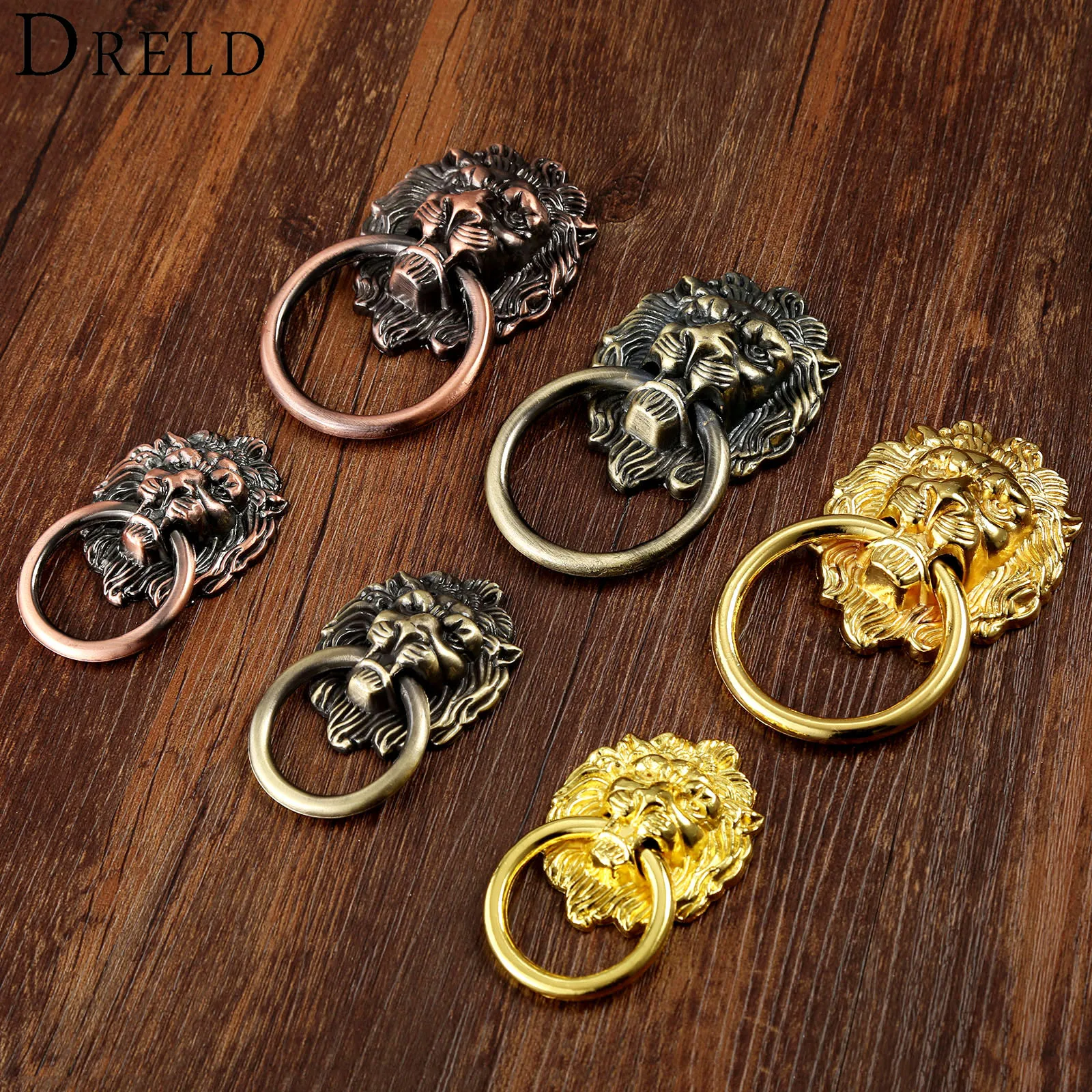DRELD Antique Furniture Handles Vintage Lion Head Cabinet Knobs and Handles Furniture Door Cabinet Drawer Pull Handle Knob Ring