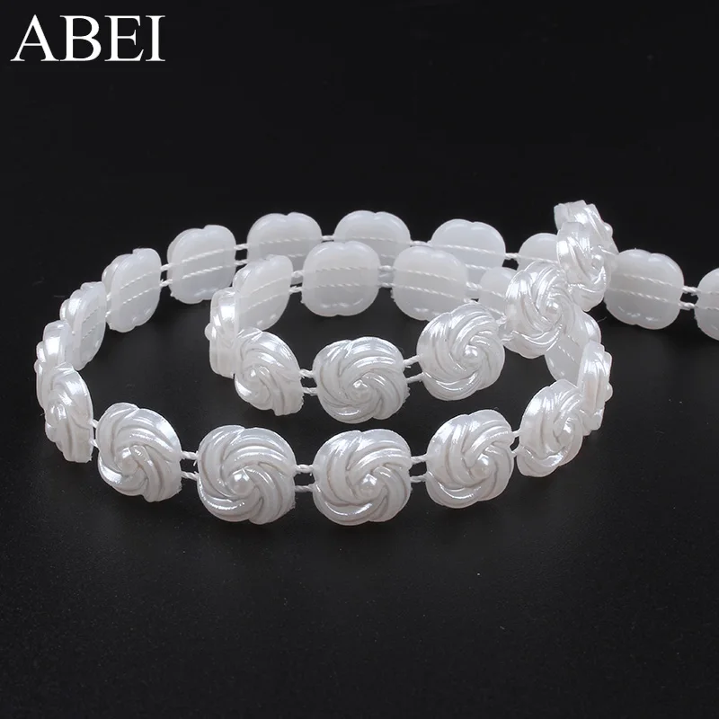 1cm 2yards Plastic Rose Flower String Ribbon for Wedding Party Evening Decoration Beaded Lace Trims Handmade Clothes Accessories