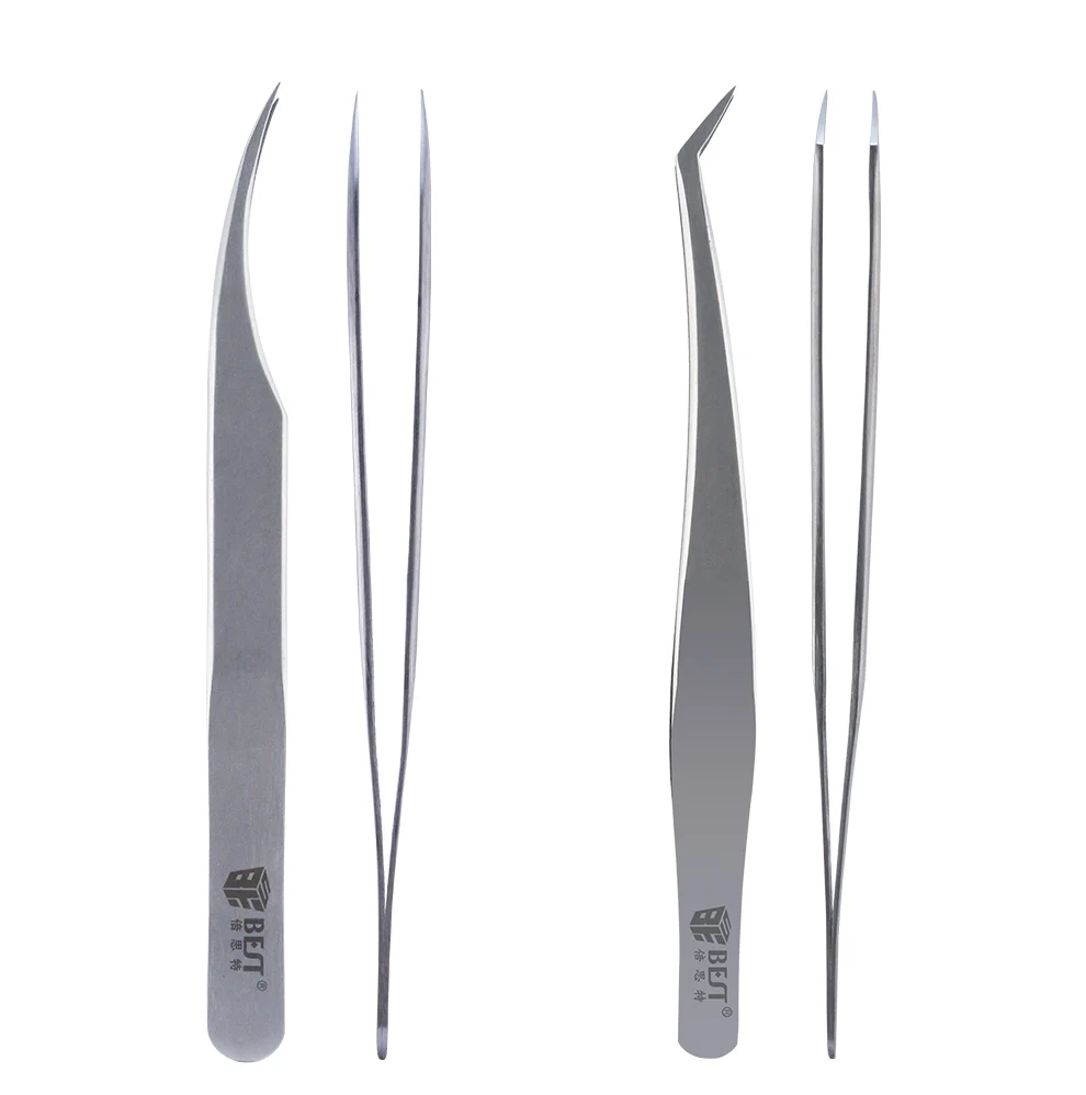 2pcs Nonmagnetic Stainless Steel Straight Curved Tweezers Brand Craft Picking Tool Make Up Pair of Tweezers Eyelashes Extension