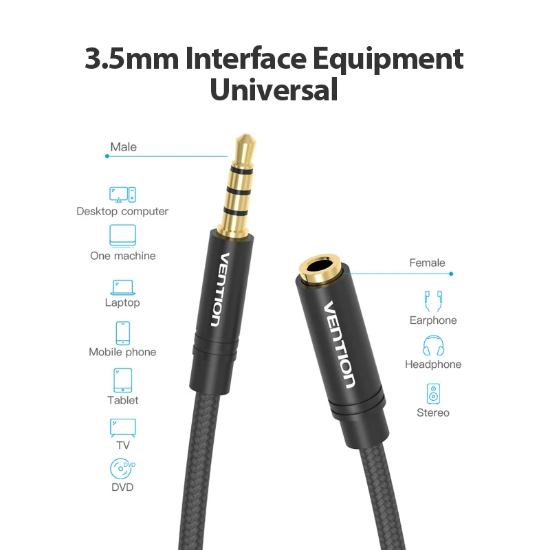 Vention Aux Cable Jack 3.5mm Audio Extension Cable for Huawei P20 Stereo 3.5 Jack Aux Cord Adapter for Headphones Xiaomi Samsung