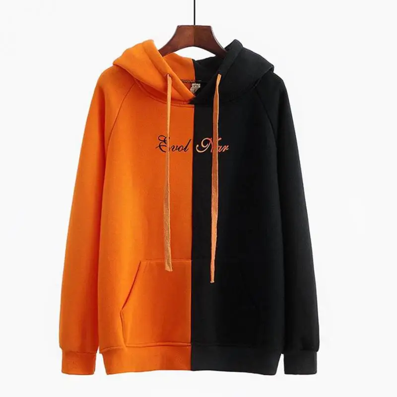 

Zuolunouba Autumn Long Sleeve Pullovers Female Hoodies Sweatshirt Smiley Print Harajuku Two-color Stitching Casual Fleece Coat