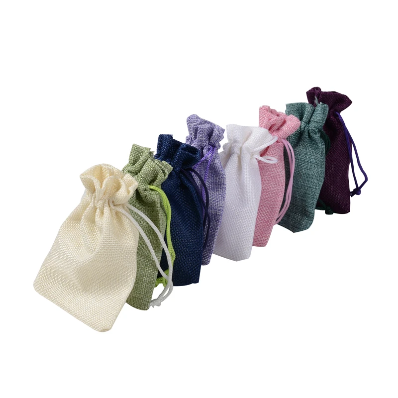 100PCS 7x9CM Colorful Jute Burlap Hessian Gift Drawstring Bags For Home Wedding Decoration Jewelry Packaging Pouches Supplies