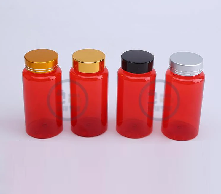 100pcs 150ml Translucent Red PET Plastic Bottle, Capules Bottles, Packing Samples Bottles with 4 Colors Aluminum Caps & Seals