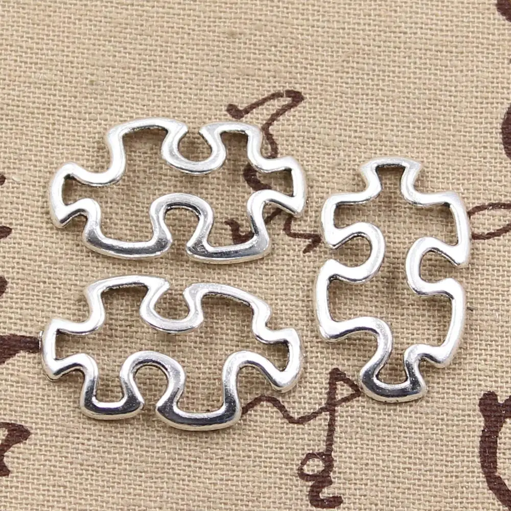 15pcs Charms Jigsaw Puzzle 30x18mm Antique Silver Color Plated Pendants Making DIY Handmade Tibetan Silver Color Jewelry